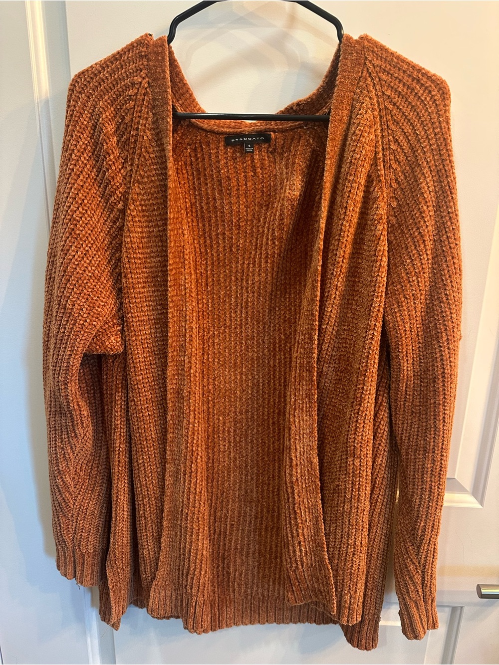 Staccato Open-Front Ribbed Cardigan - Rust